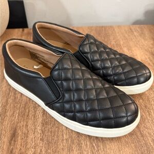 Black Quilted Leather Loafers with Slip-On Design